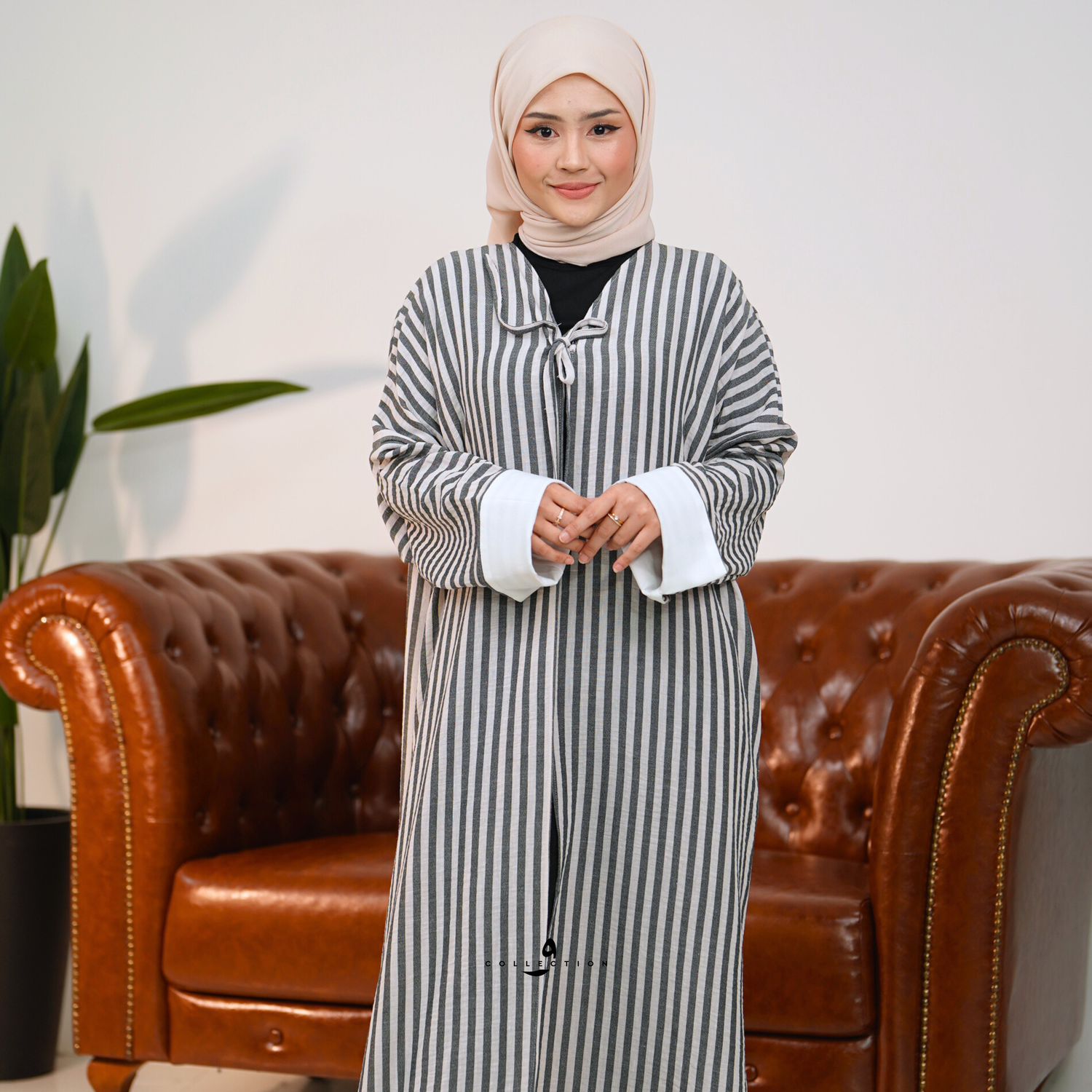 Abaya Outerwear Stripe Sumayyah - Ironless Wrinkle Cotton