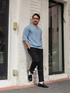 Kurta Ishak Linen - Ash Blue