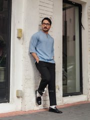 Kurta Ishak Linen - Ash Blue