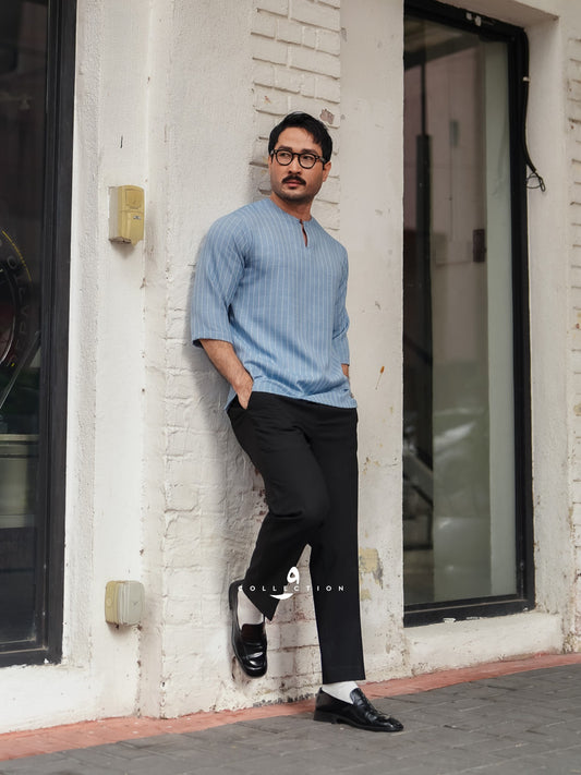 Kurta Ishak Linen - Ash Blue