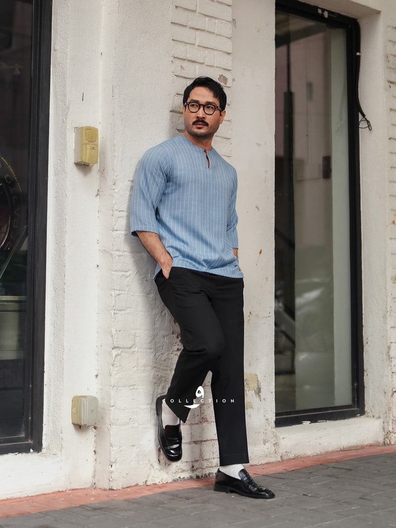 Kurta Ishak Linen - Ash Blue
