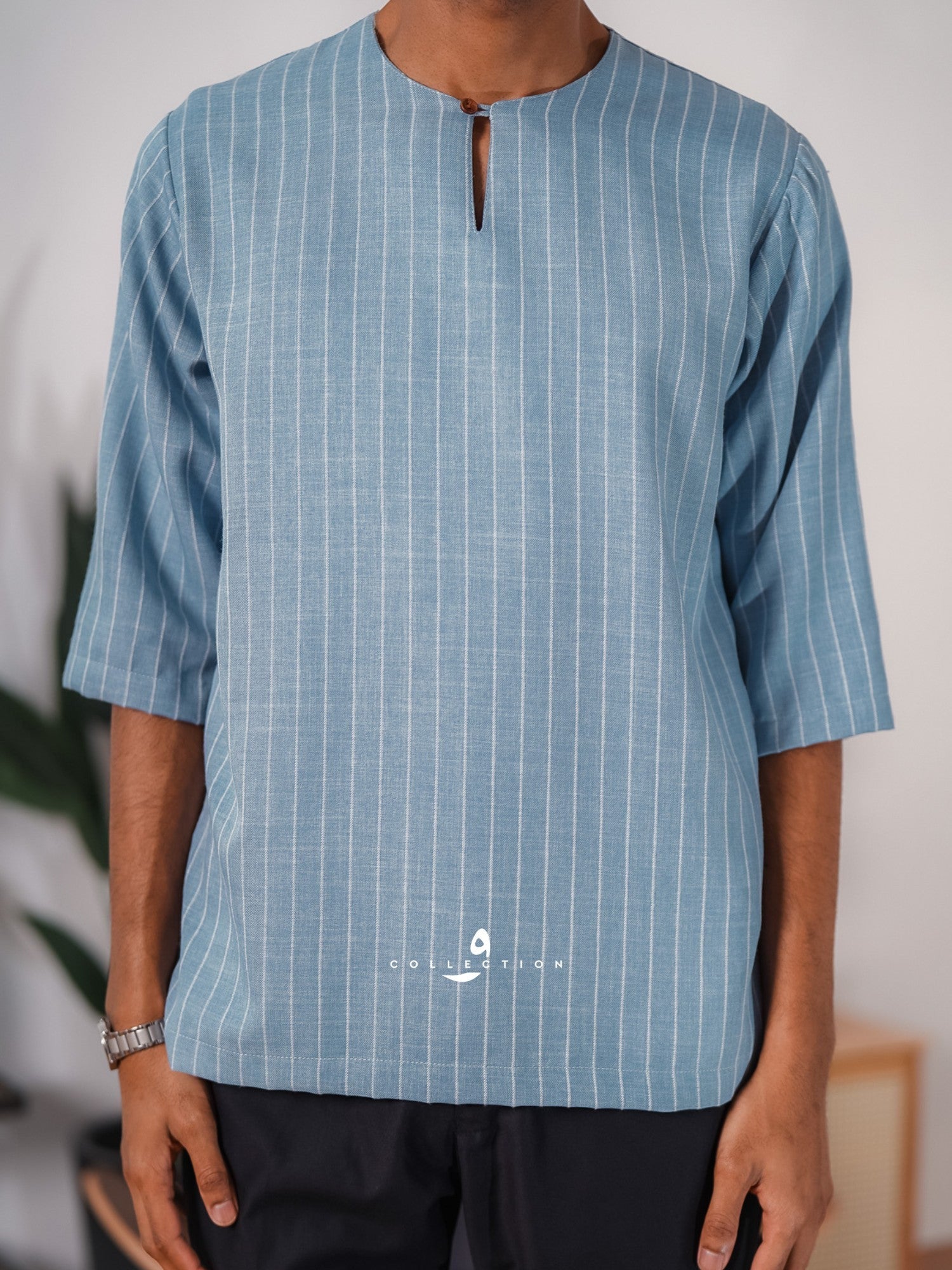Kurta Ishak Linen - Ash Blue