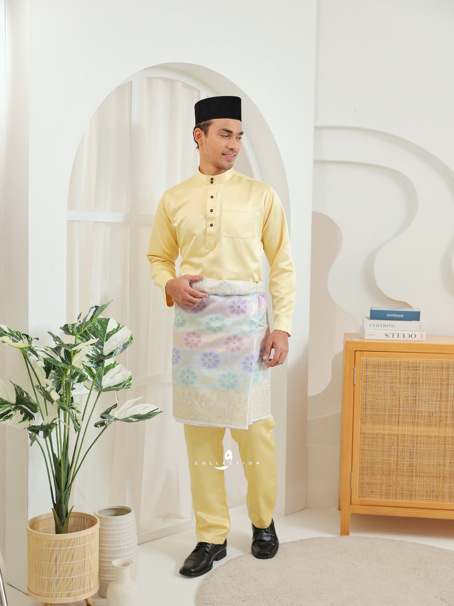 Baju Melayu Cekak Musang - Yellow Pastel