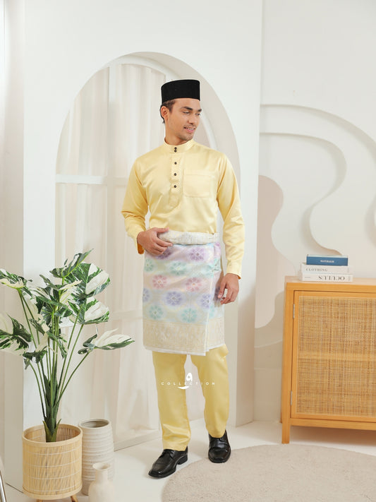 Baju Melayu Cekak Musang - Yellow Pastel