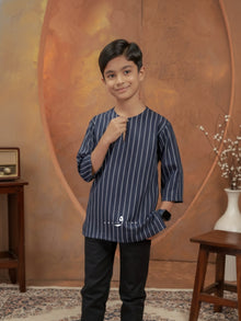 Kurta Ishak Linen - Navy Blue