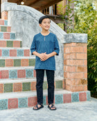 Kurta Ishak Linen - Teal Blue