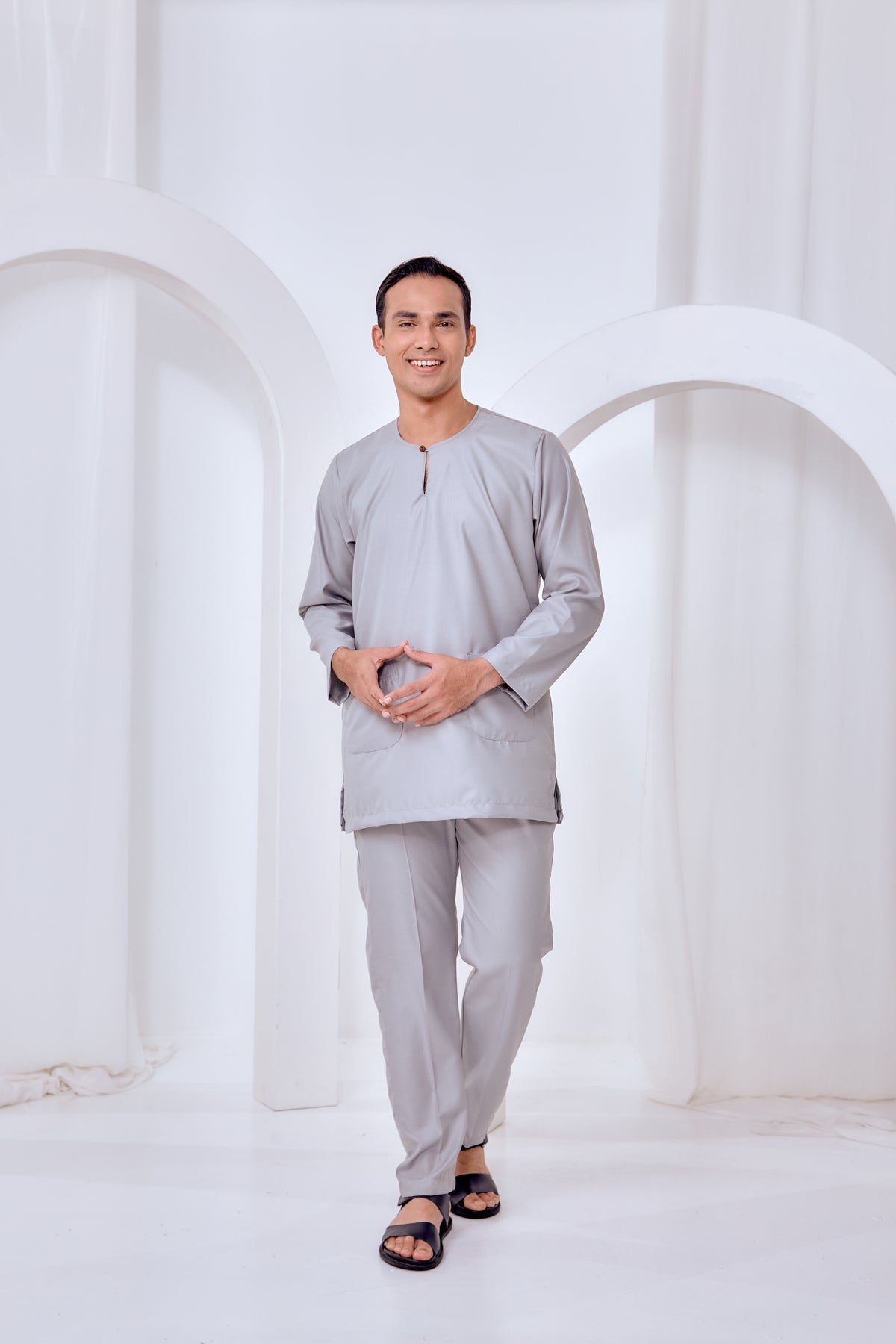 Baju Melayu Teluk Belanga - Light Gray