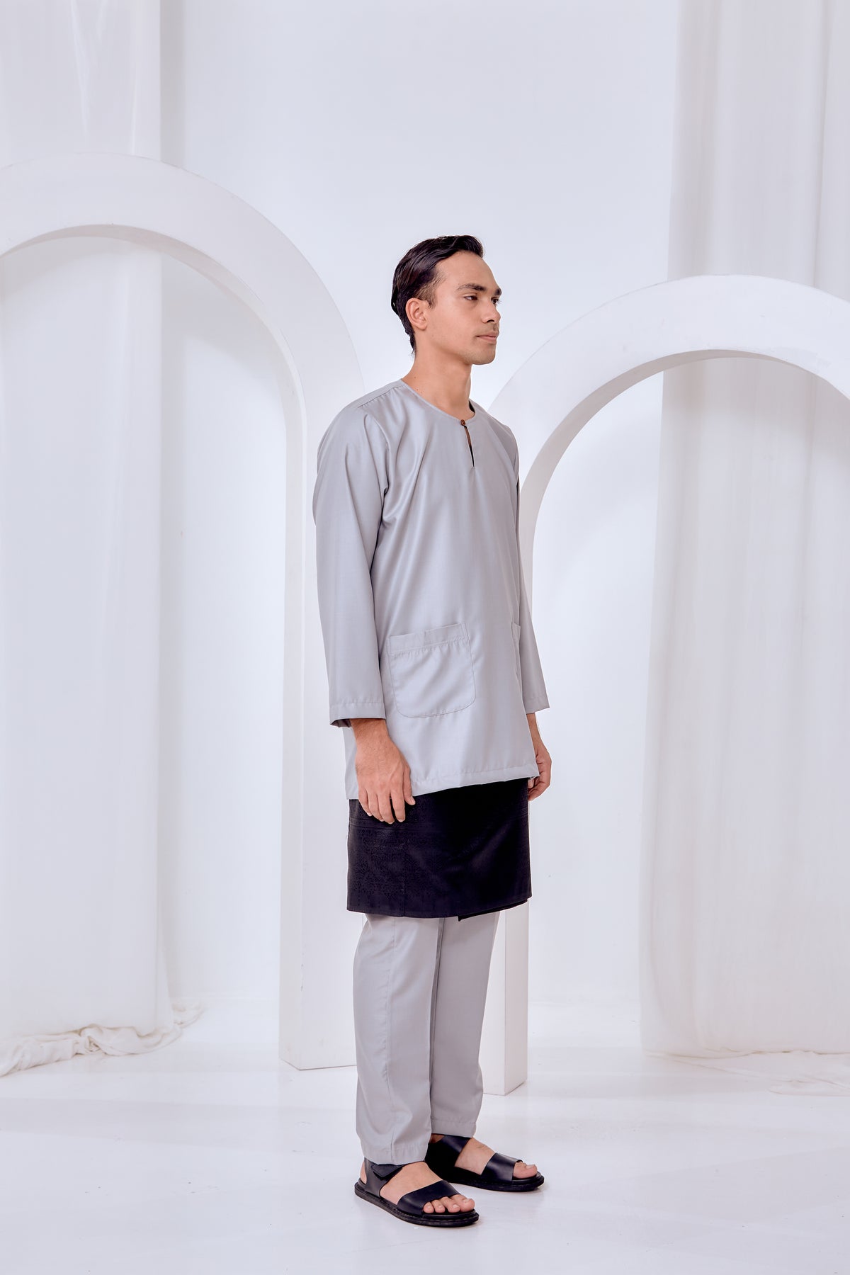Baju Melayu Teluk Belanga - Light Gray